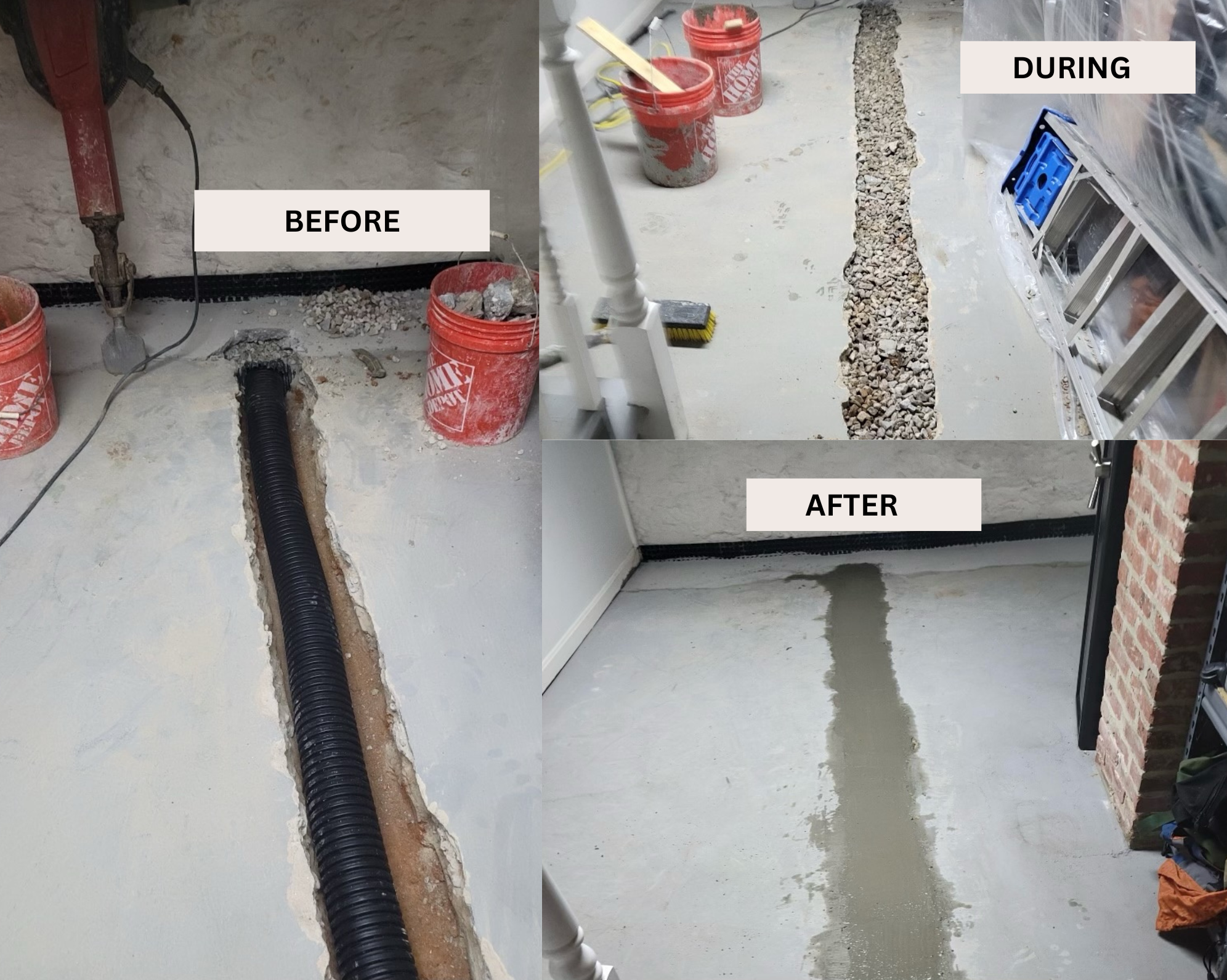 Before and after basement waterproofing