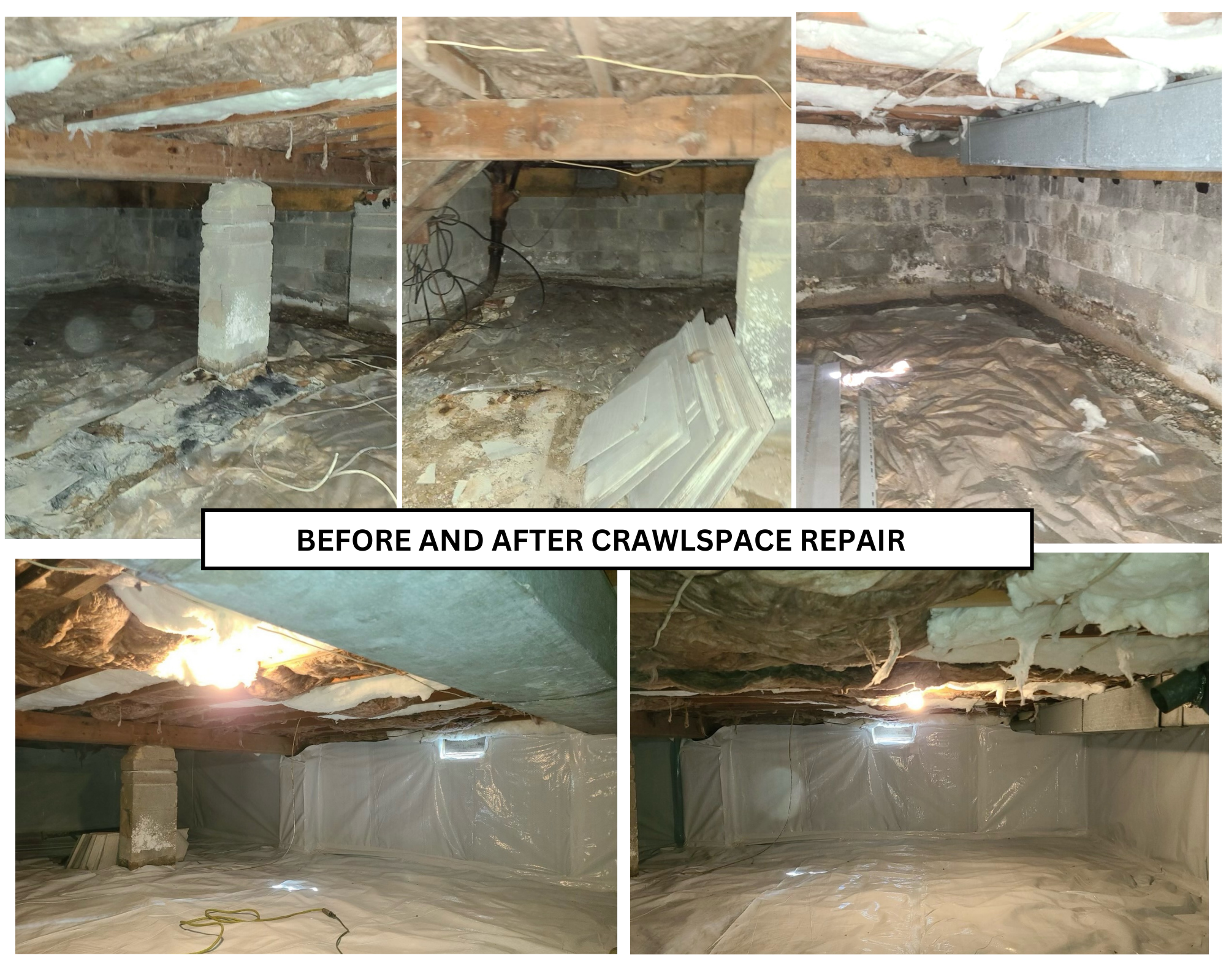 Before and After Crawlspace basement repair